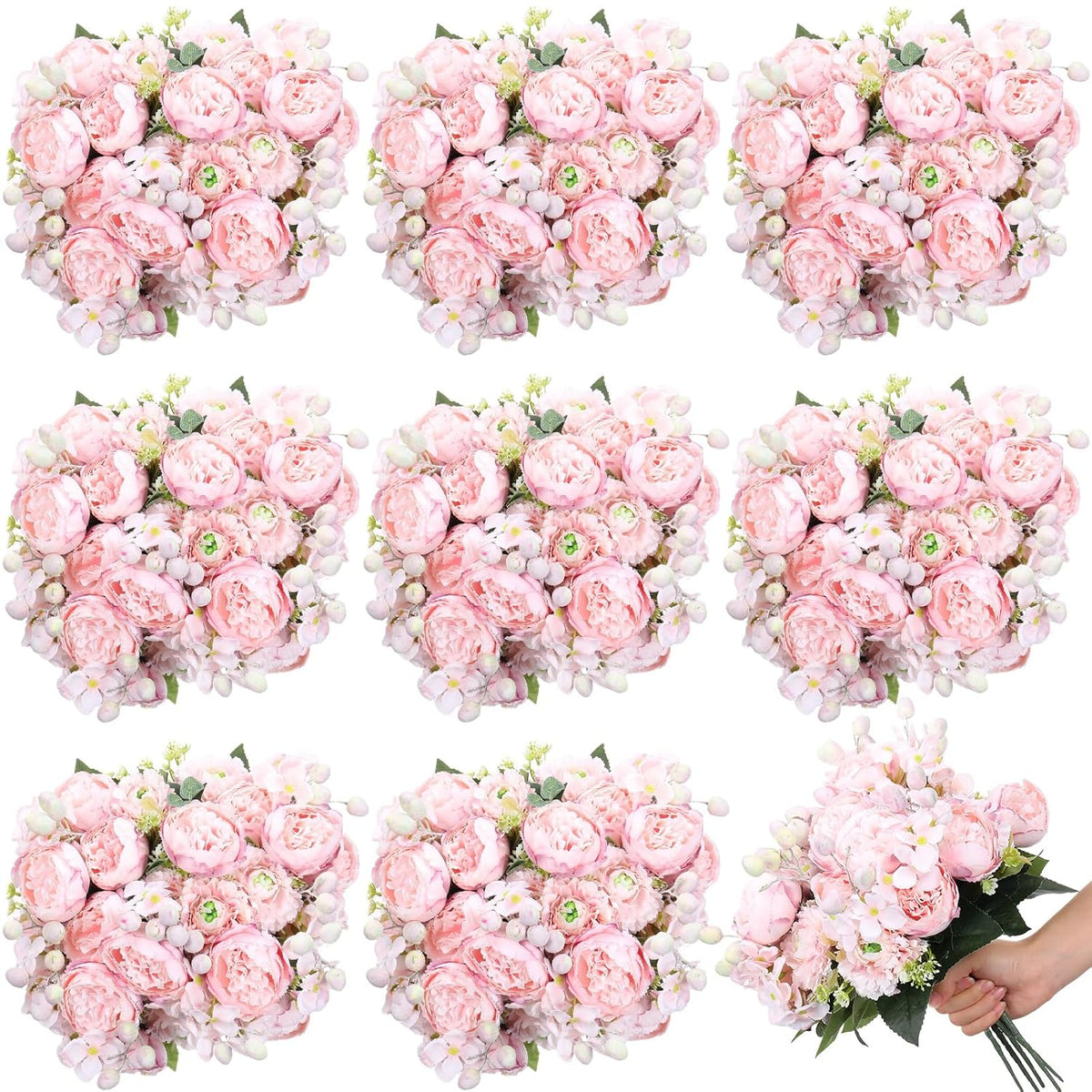 16 Bundles Artificial Peony Silk Flower Hydrangea Fake Peony Bouquet Elegant Faux Flowers With Stems For Wedding Table Centerpiece Party Home Diy Decoration(Light Pink)