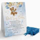 Don'T Say Baby Clothespin Game Sign (1 Sign + 50 Mini Clothespins), It'S A Boy Blue Rose Bear Balloon Baby Shower Game, Baby Shower Decoration Set 1 (Pink)