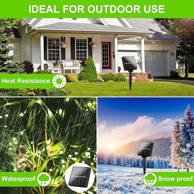 2 Pack Solar Fairy String Lights 80FT 200 LED Warm White Outdoor Waterproof Twinkle Lights with 8 Lighting Modes for Patio Garden Tree Party Holiday Decor