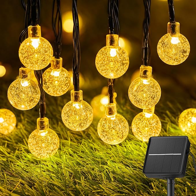 36FT Solar Crystal Globe String Lights 60 LED Warm White Waterproof Patio Lights