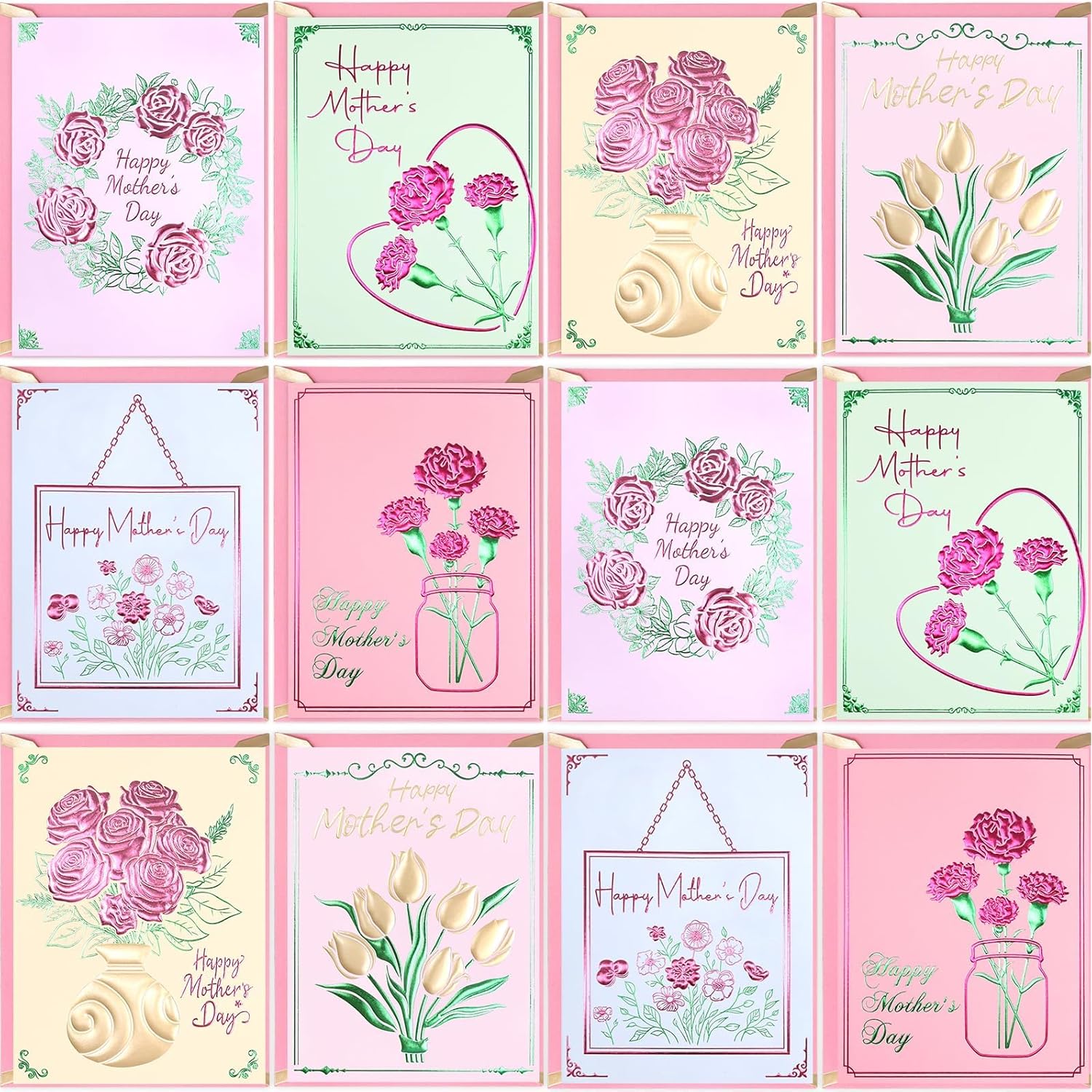 24 Pack Embossed Happy Mothers Day Cards With Envelopes Floral Mother'S Day Gift Cards Blank Inside