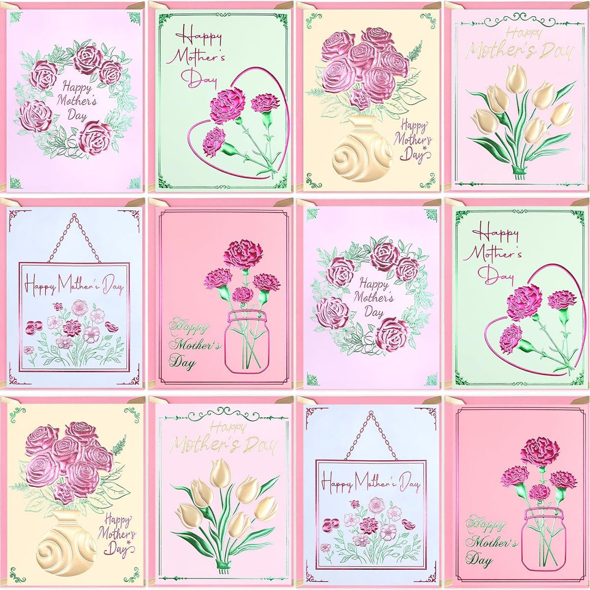 24 Pack Embossed Happy Mothers Day Cards With Envelopes Floral Mother'S Day Gift Cards Blank Inside