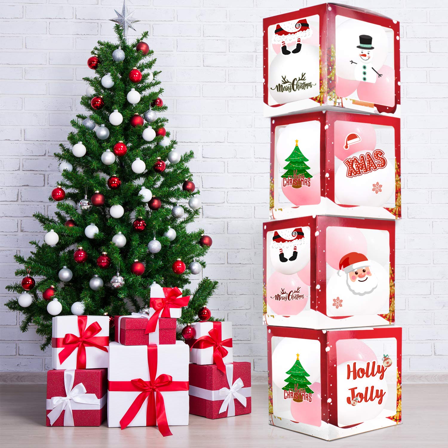 4Pcs Merry Christmas Balloon Boxes Party Decorations - Perfect For Christmas New Year Holiday Fun Quick Party Decorations Gift Sign.