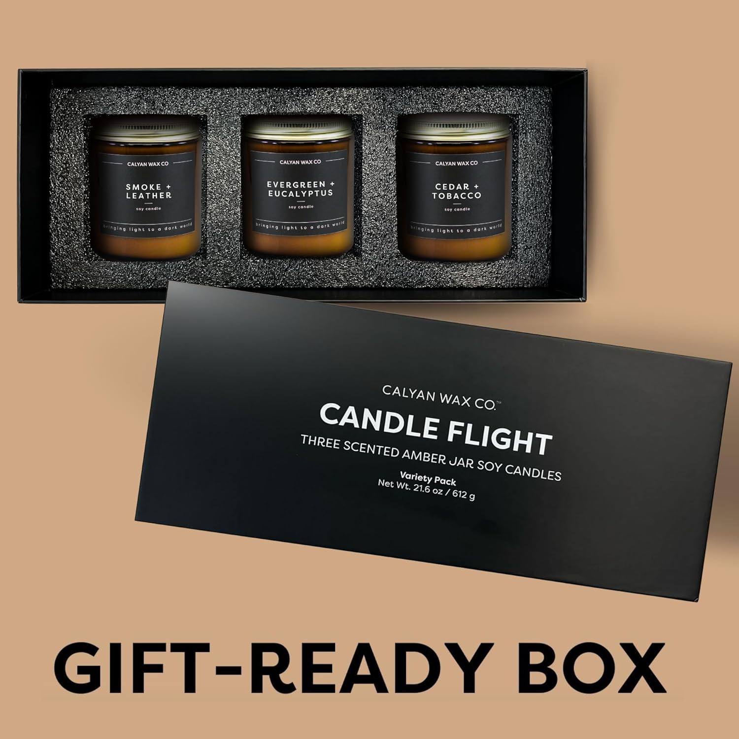 Masculine Scented Candle Gift Set - 3 Scented Candles - 57 Hour Burn - Luxury Non Toxic Soy Wax Candles - Long Lasting Amber Glass Jar Candle For Home - 7.2Oz