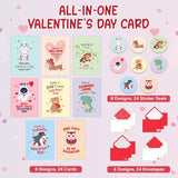 24 Pack 4X6In Animal Valentine Cards For Kids School With Envelopes And Stickers, 8 Fun Pun Designs For Boys & Girls, Children, Friends & Loved Ones - Blank Inside, Mailing, Gifting