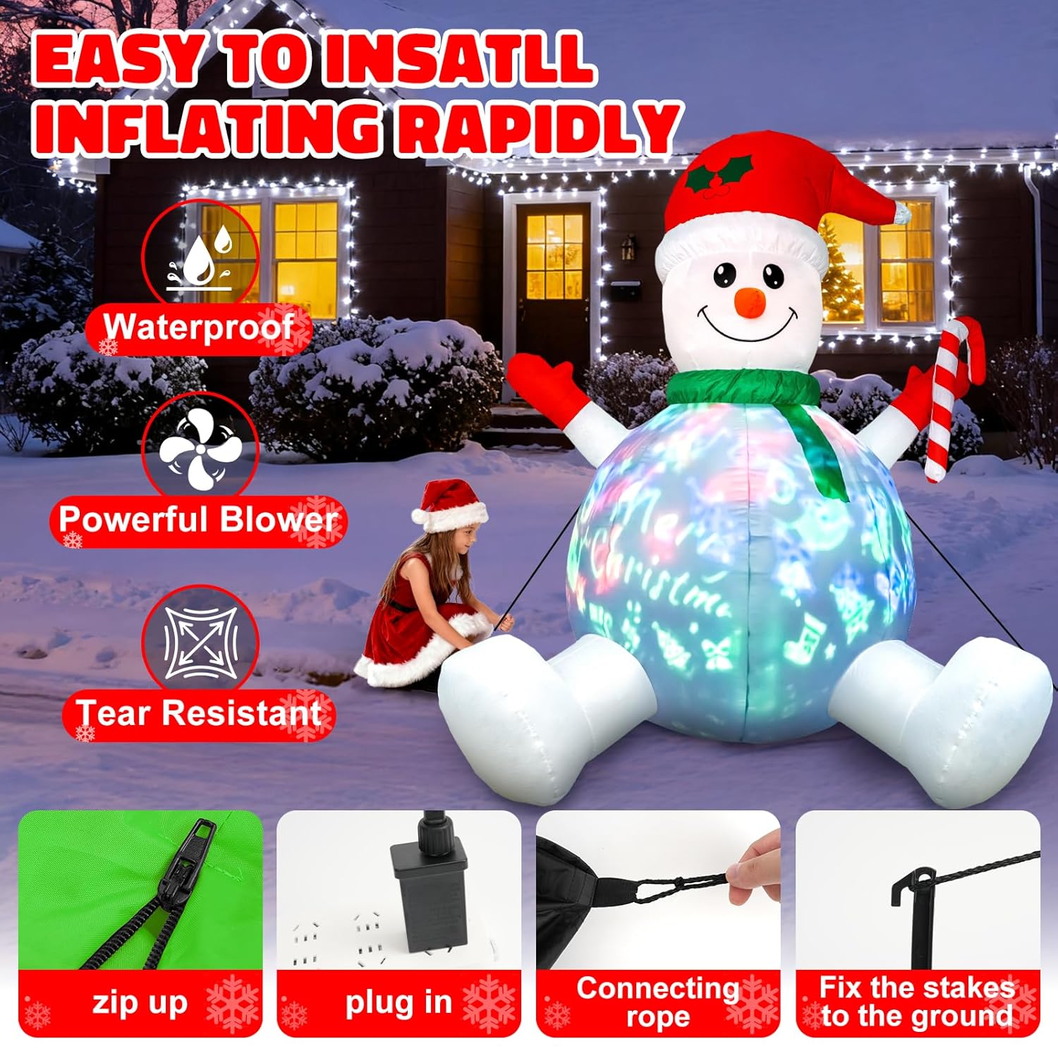 6Ft Tall Christmas Inflatable Outdoor Decorations, Blow Up Yard Decor With Christmas Snowman Sang Along With The Music P