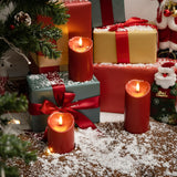 Burgundy Flameless Candles, Waterproof Flickering Flameless Candles, Outdoor Battery Operated Led Pillar Candles With Remote Timer, Electric Fake Plastic Candles, D3 X H4 5" 6", Red, 3 Pack
