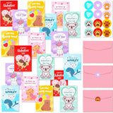 240 Pcs Mini Valentine'S Day Cards For Kids Assortment Bulk Classroom Exchange Kids Greeting Animal Box Foldable Love Heart Greeting Cards With Envelopes And Stickers