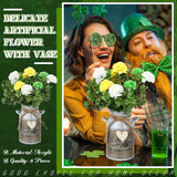St. Patrick'S Day Flower With Vase Shamrock Centerpiece Table Decorations Artificial Carnation Clover Branches Picks Green Floral Arrangements Stems For Farmhouse Home Indoor Office Decor