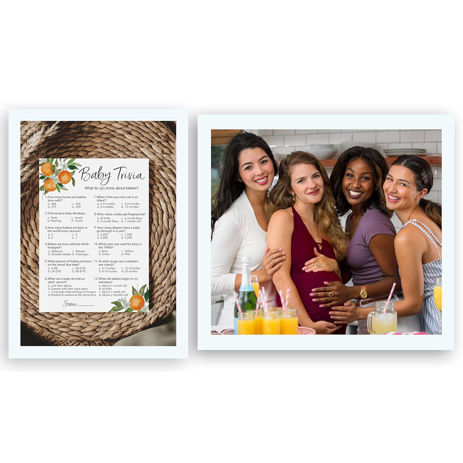 A Sweet Little Cutie Theme Baby Shower Games — Baby Trivia Game — Pack Of 25 — Citrus Orange, Fun Facts Shower Activity, Gender Neutral Couples Shower Co-Ed Shower Games G350-Trv