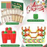 154 Pcs Christmas Games Set Fun Xmas Families Trivia Games Cards Inflatable Reindeer Antler Dice Ring Toss Pencils For Stocking Stuffers Gifts Holiday Birthday Party Activities Favors(Rustic)