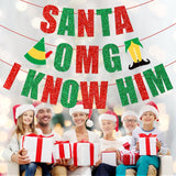 Santa Omg I Know Him Banner,Christmas Party Decorations,Christmas Mantle Home Decor,Buddy The Elf Party Supplies For Kids Boy And Girl