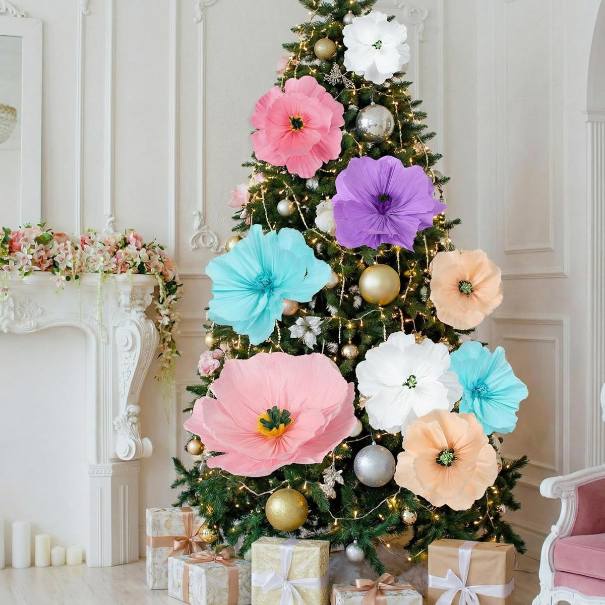 12 Pcs Giant Paper Flowers Decorations For Wall 20" 12" 3D Artificial Flowers For Wedding Backdrop Baby Shower Bridal Shower Birthday Party Banquet Nursery Home Decor Photography Props