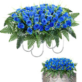 Artificial Cemetery Flowers, Memorial Rose Flowers Saddle, Outdoor Grave Saddle For Headstone Tombstone Decorations (Blue)