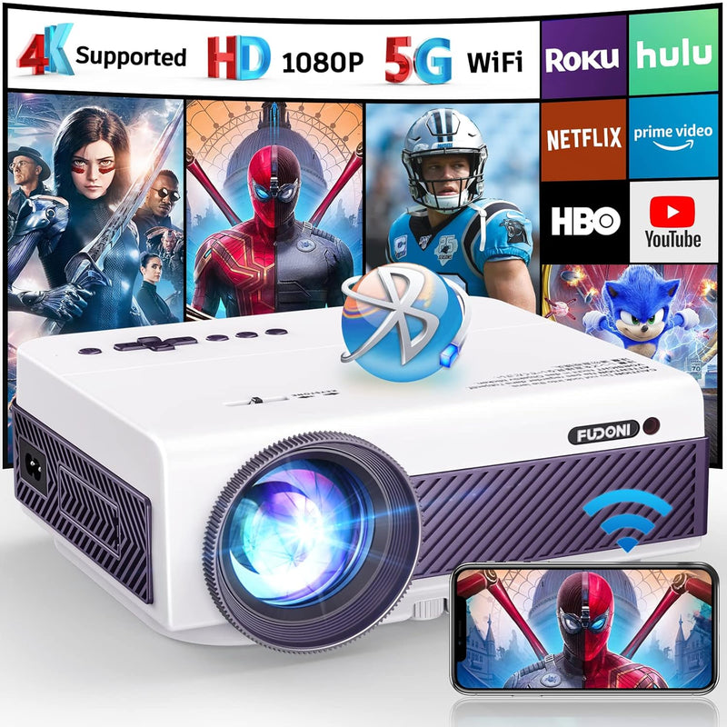 1080P 5G WiFi Bluetooth Projector, 15000L, 4K, 300", Portable, Screen Incl.