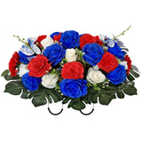 Artificial Cemetery Flowers - Headstone Flower Saddle -Memorial Day Flower For Grave Decorations - Realistic Vibrant Roses Carnation