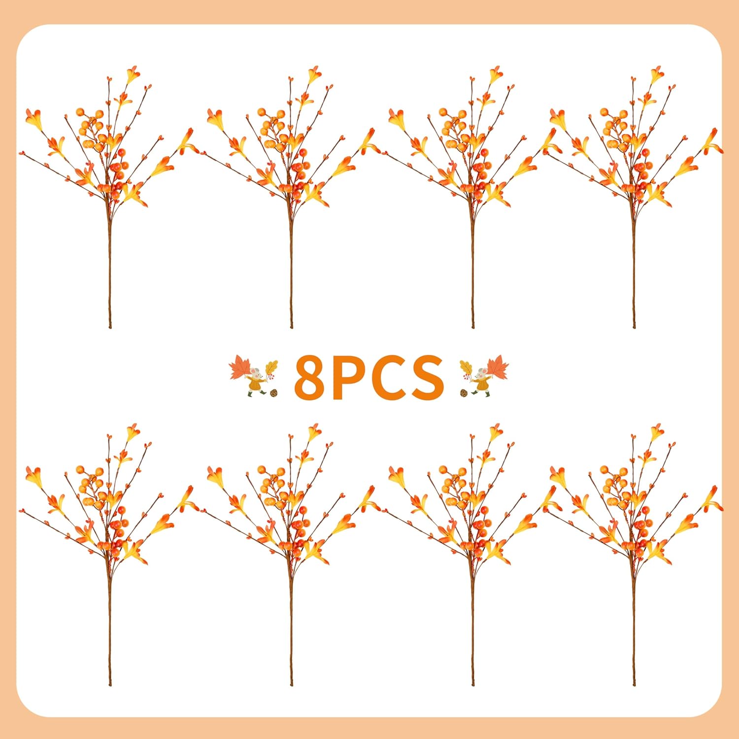 Artificial Fall Flowers 8 Pcs Fall Floral Picks 17 Inch Orange Berry Stems With Berries Flowers For Autumnthanksgiving Harvest Festival Flower Arrangement Vases Centerpieces