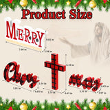 Merry Christ Mas Wooden Table Sign Christian Jesus Christmas Red Nativity Cross Religious Gifts Buffalo Plaid Tabletop Decor Faith Blessed Cross Art Centerpieces For Church Home Room Decor