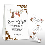 Diaper Raffle Party Games, Western Baby Shower Game, Rustic Country Western Themed Baby Gender Reveal Party Supplies & Activities -1 Double Sided Standing Sign + 50 Guessing Cards (A16)