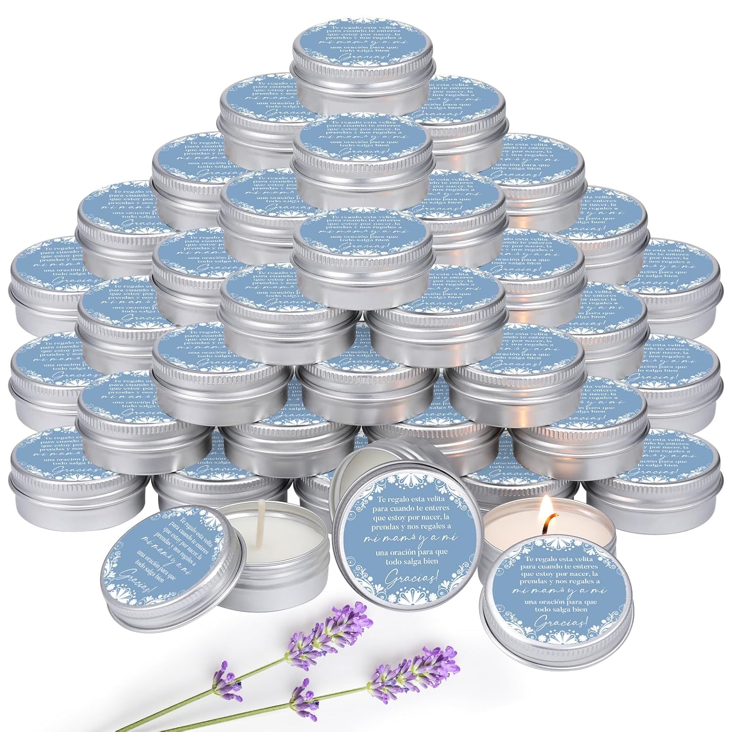 50 Pcs Cielito Lindo Party Favors Mexican Jar Candles Gift For Guests 1 Oz Lavender Scented Soy Wax Candles Bulk Favors For Birthday Baby Shower Party Supplies (Blue)