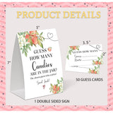 Sweet Peach Guess How Many Candies Are In The Jar Game For Baby Shower, Pack Of One 5X7 Sign And 50 Guessing Cards, White Floral Peach Baby Shower Decoration, Gender Neutral Party Supplies - Gc06