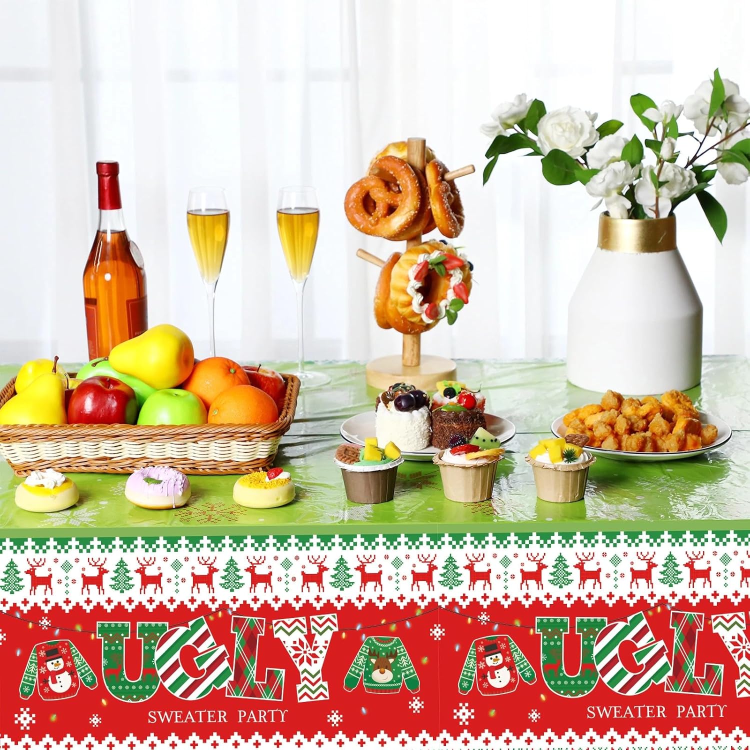 3 Pack Christmas Ugly Sweater Tablecloths Decoration Plastic Table Covers Merry Christmas Xmas Winter Holiday Birthday Party Decor, 54 X 108 Inch