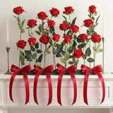 15 Set Valentine'S Flower Rose Decoration Artificial Rose Hanging Flowers With Red Ribbon Bow Garland Ceiling Decor For Wedding Bridal Shower Party Diy Floral Arrangement Home Decor