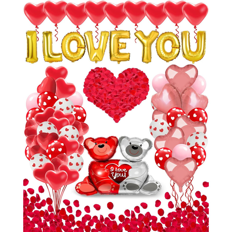 Valentines Balloon Kit Decor With I Love You Balloons, Heart Balloons