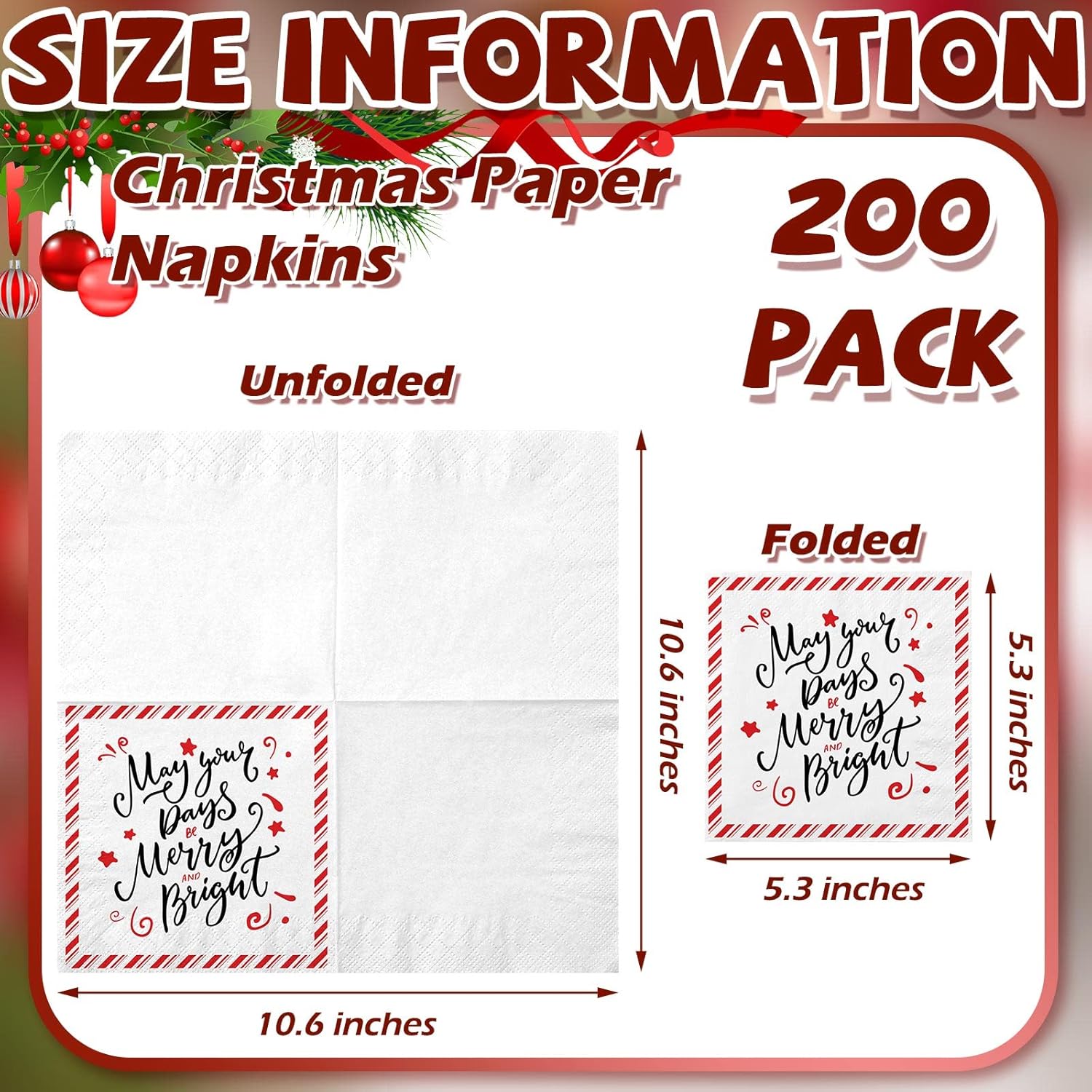 200 Pieces Christmas Disposable Paper Napkins Christmas Napkins Paper Disposable Napkins For Christmas Party Paper Napkins Decorative Paper Napkin For Party Dinner Lunch Holidays