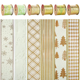 Green Ribbon Set - 6 Rolls, 36 Yards, Wired, Gold & Green For Christmas Tree Decorations