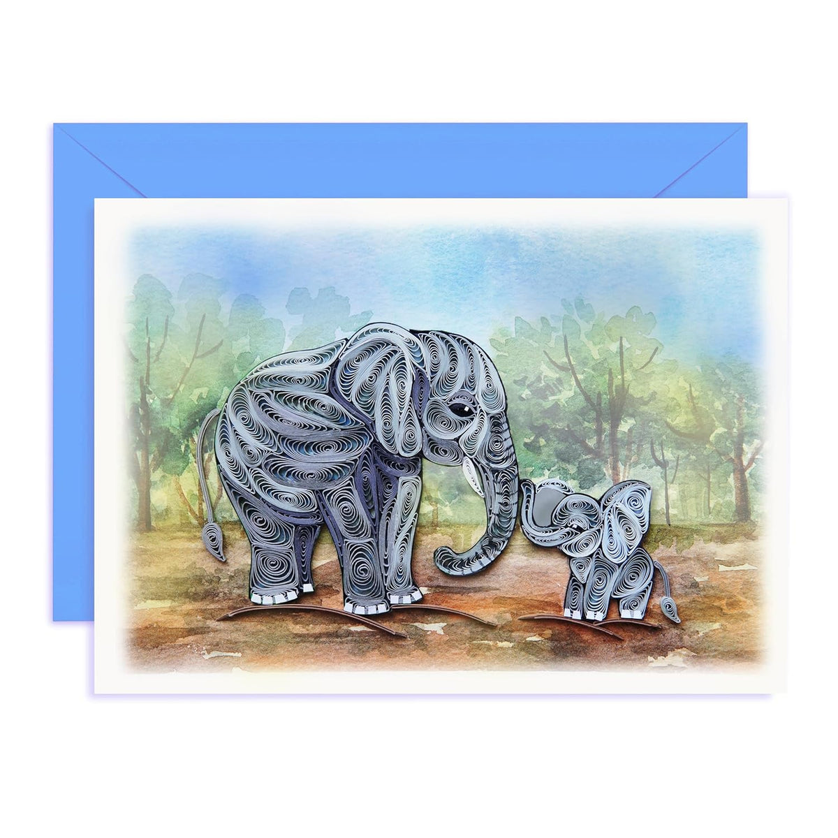 Happy Mothers Day Card, Elephant Mom And Kid Cards, Cute Quilling Art For Birthday, Love Mom Dad, Animal Themed, Greeting Card With Envelope (Elephant)