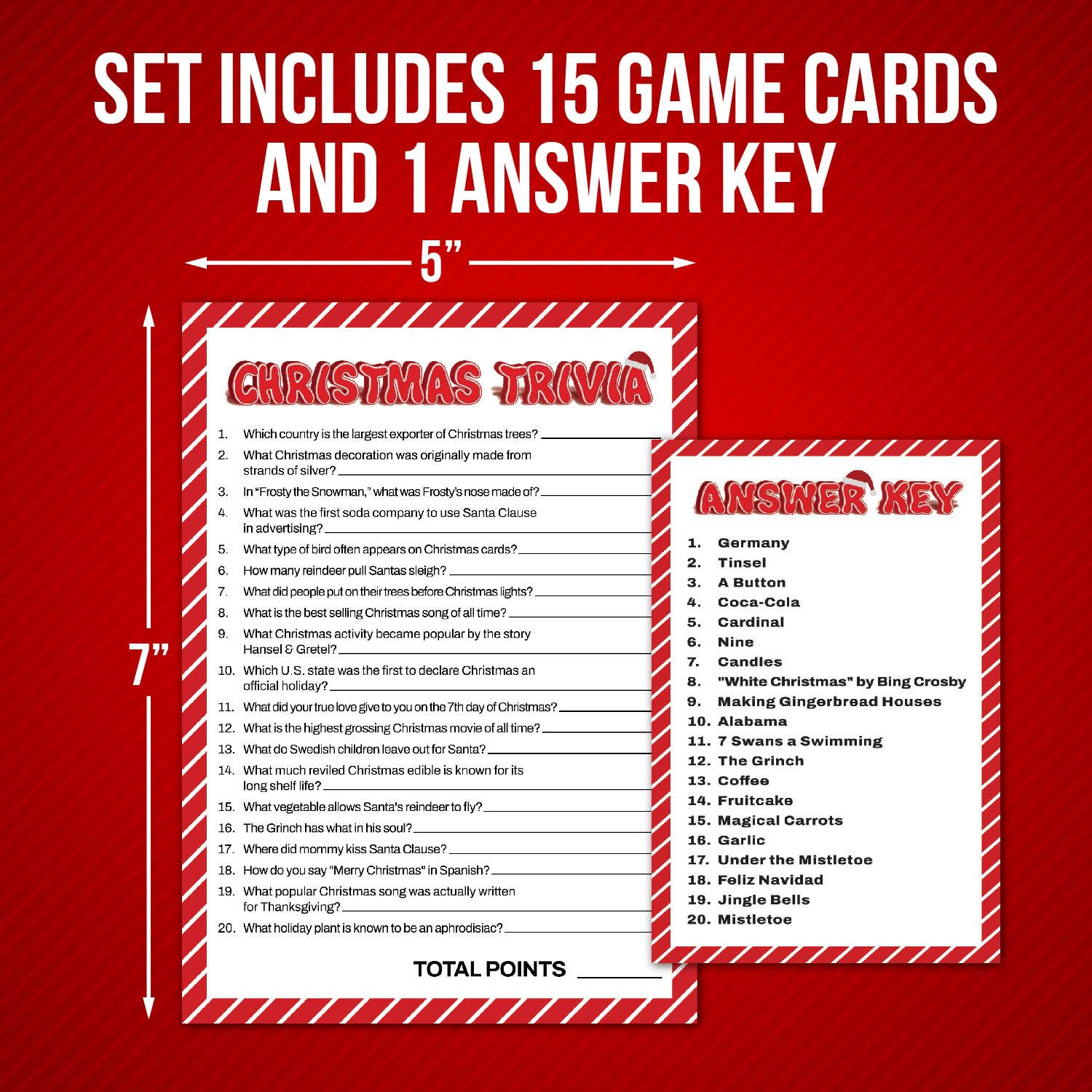 15 Christmas Trivia Question Game Cards Fun Fast Party Activity For Adults, Office, Group, Thanksgiving, Holiday Event