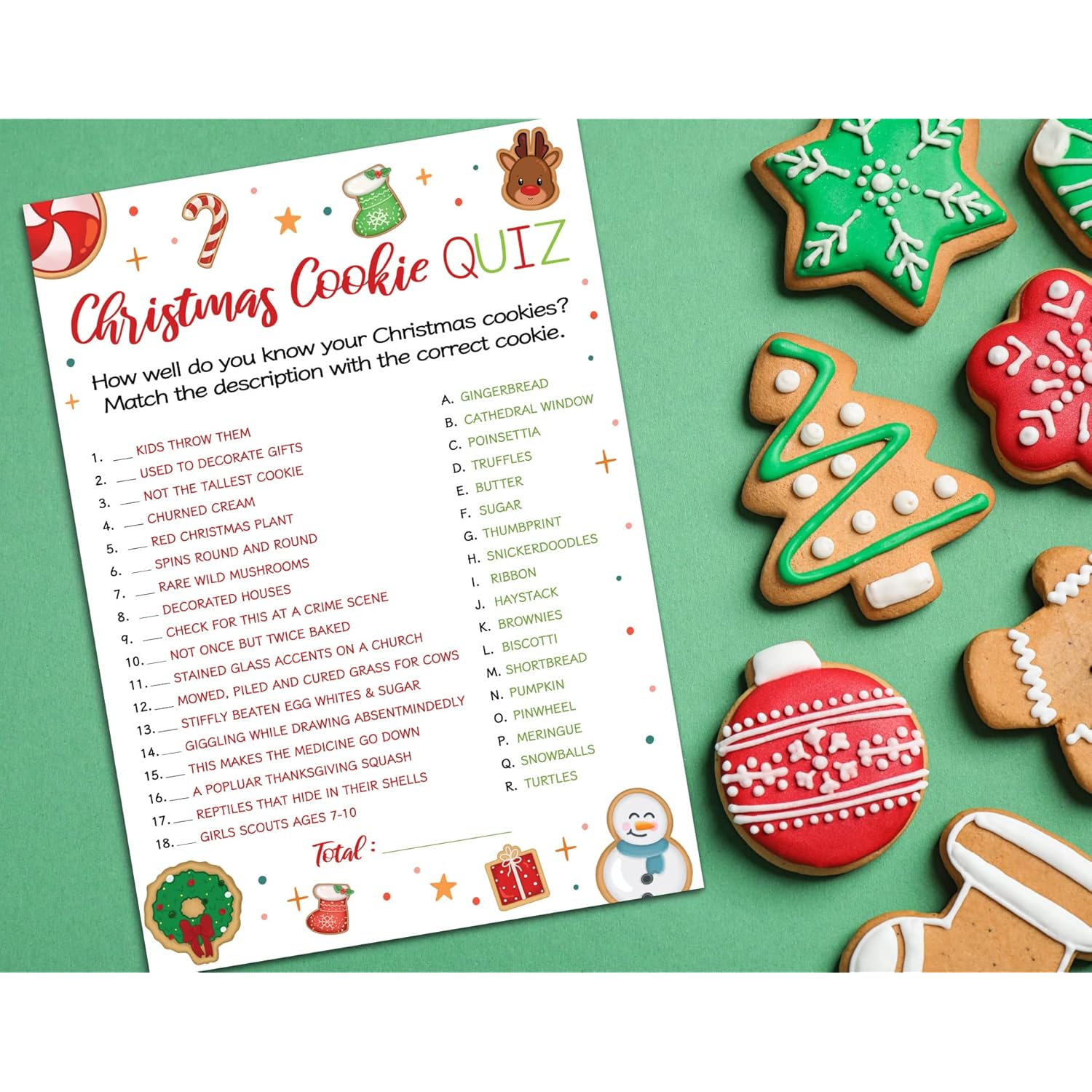 15 Christmas Cookie Quiz Game Cards- Holiday Party, Cookie Exchange, Office, Work, Church Group, Friends - Fun, Easy Activity For Women, Men, And Kids