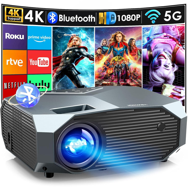 4K Projector, 20000L, 1080P, WiFi, Bluetooth, 400" Display, Portable, Smart