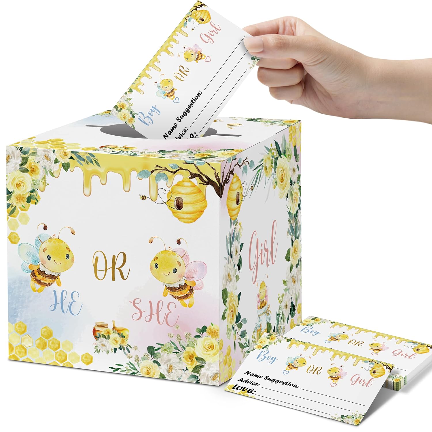 Baby Gender Reveal Voting Box, Bee Rose Theme Boy Or Girl Ballot Cards (50Pc), Gender Reveal Party Baby Shower Game Decorative Suit?Pink And Blue