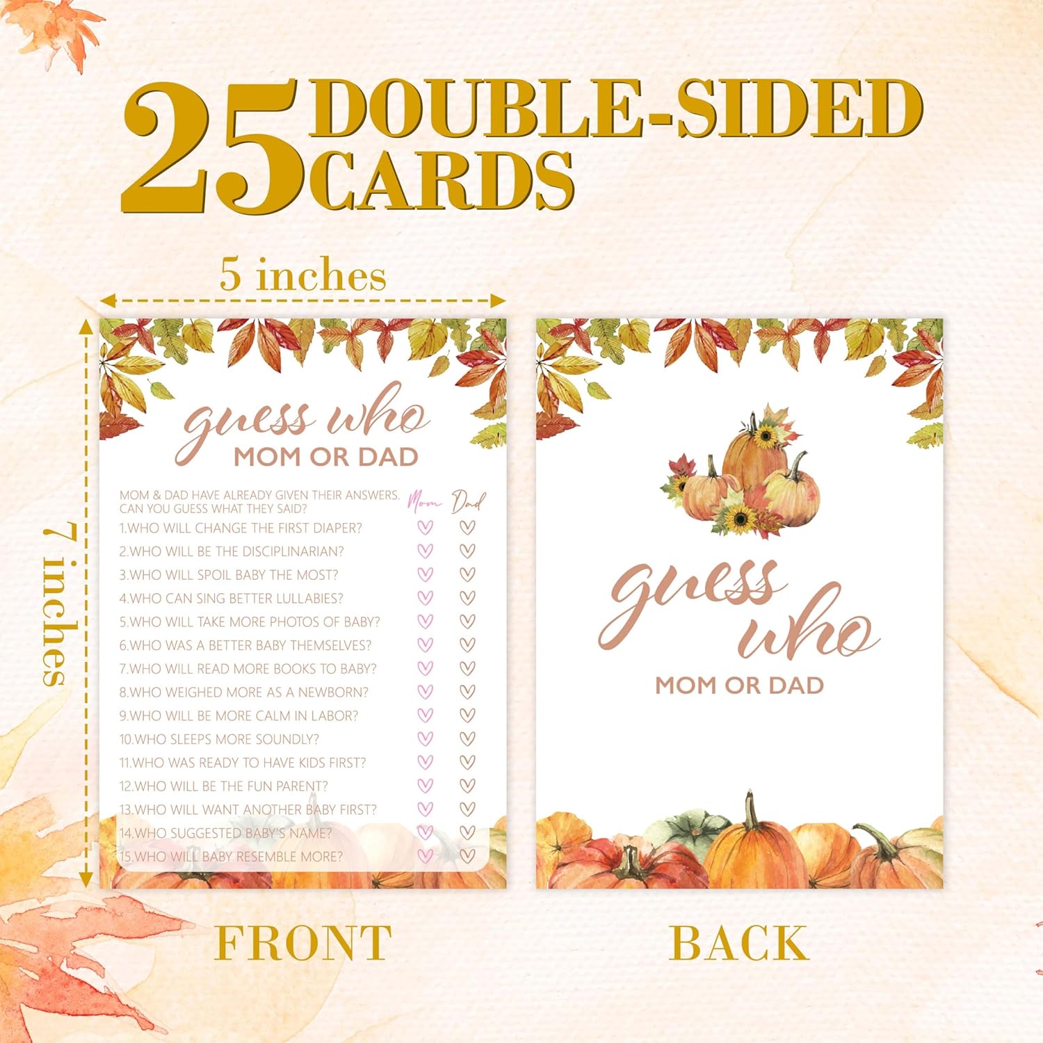 Fall Baby Shower Games, Guess Who Mom Or Dad Game Cards, 5X7 In, Thanksgiving Baby Shower Party Favor Decorations Supplies - A03