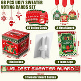 68 Pcs Christmas Ugly Sweater Party Voting Cards With Ugly Sweater Contest Ballot Box 60 Voting Cards 3 Medal Awards 3 Sweater Award Sashes 1 Table Sign For Holiday Xmas Party Game Supplies