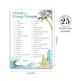 Beach Surf Theme Match Cartoon Parents Baby Shower Games — Pack Of 25 — Summer Blue Ocean Surfing Games, Match Famous Cartoon Parents Fun Co-Ed Baby Shower Activity, Star Kids Match Game G940-Dpm