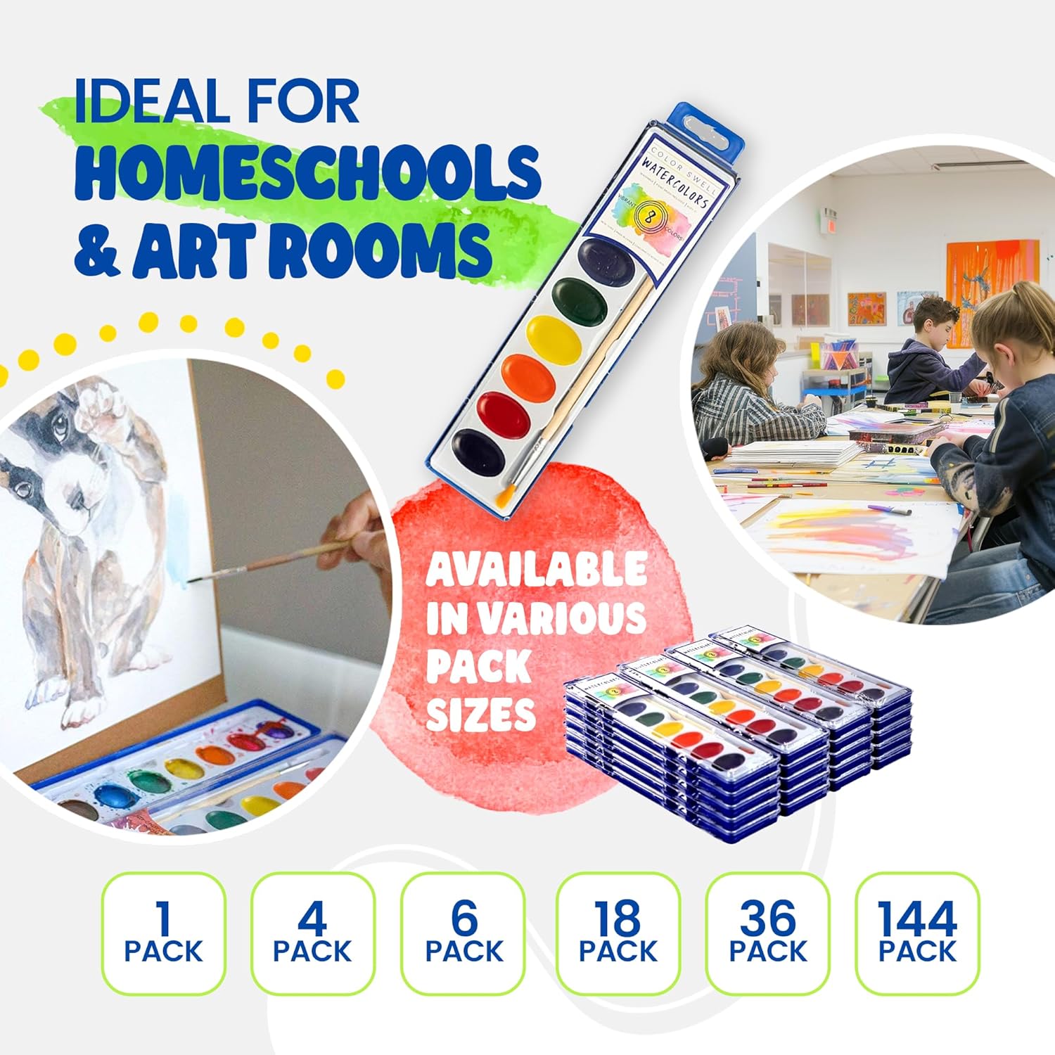 8-Color Watercolor Paint Set With Wooden Brushes – Washable & Non-Toxic, Ideal For Kids, Students, And Classroom Activities