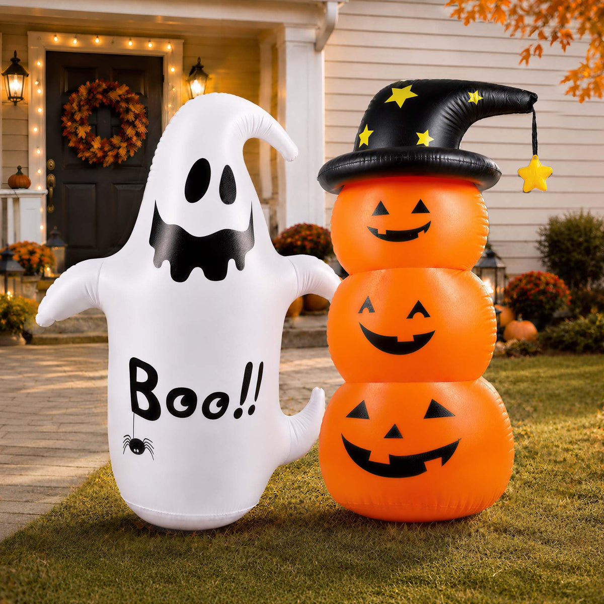 2PCS Inflatable Halloween Decorations Outdoor, 4FT Cute Blow Up Yard Decor