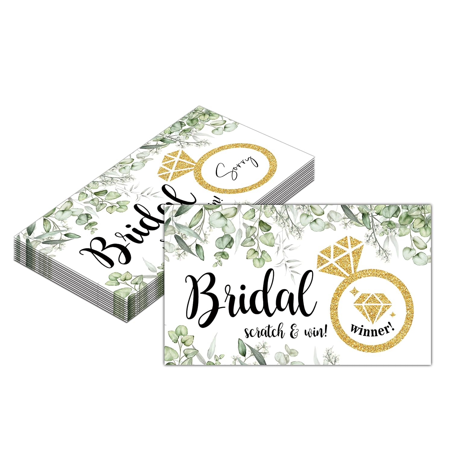 Bridal Shower Scratch Off Game Cards - Glitter Diamond Ring - Greenery Eucalyptus Wedding Shower Ideas - Bride Shower Party Activities & Supplies - Bachelorette Party Decoration - 50 Pack(05)