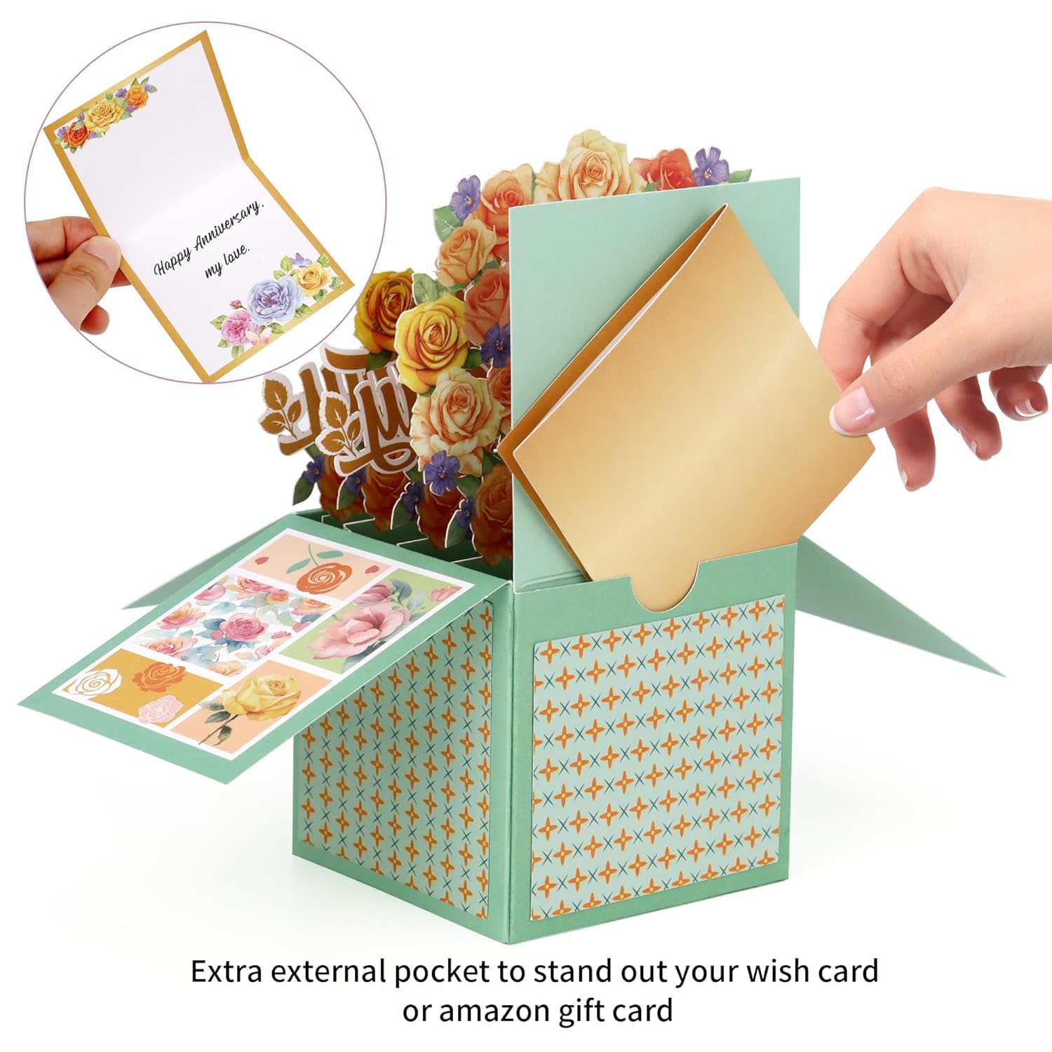 Pop Up Happy Anniversary Card, 3D Romantic Flowers Anniversary Greeting Card Gift For Wife, Husband, Couple, Him, Her, With Envelope And Notecard (Yellow Flowers)