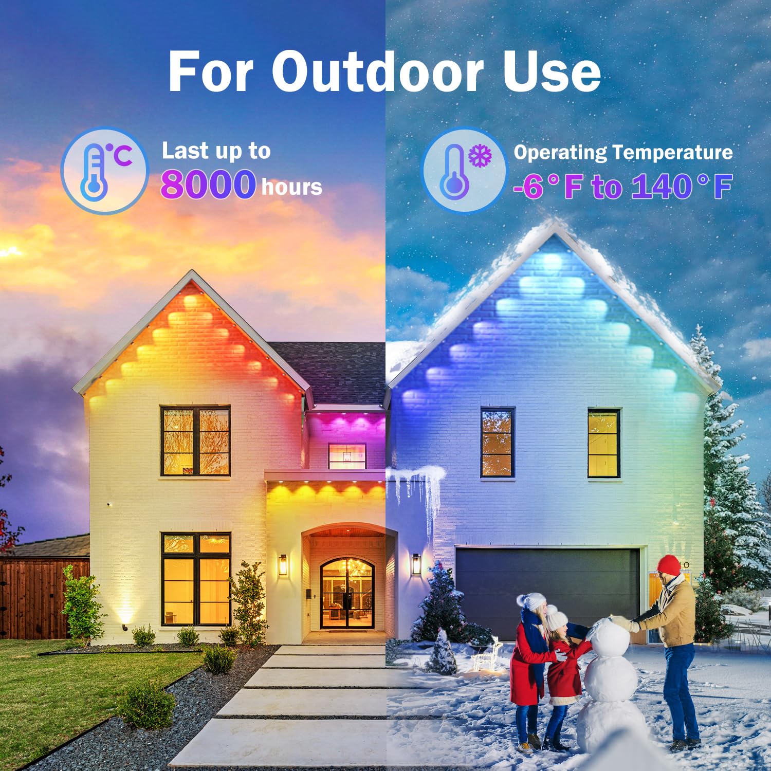 100Ft Smart Rgb Outdoor Lights With 60 Led, 8000 Hour Long Life, Waterproof, Permanent Christmas Lights For Daily Decora