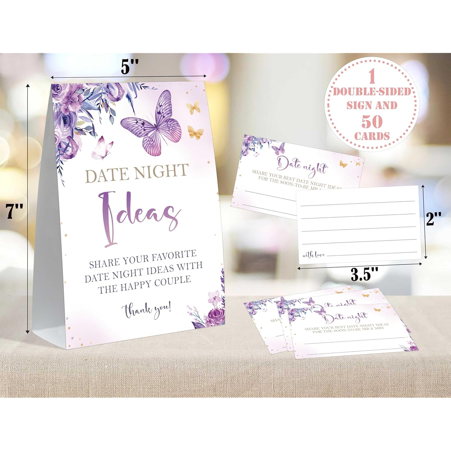 Couples Games Date Night Ideas, Butterfly Bridal Shower Sign And 50 Date Night Cards, Bachelorette Party Games, Wedding Shower Decor, Date Night Idea Cards Bridal Shower, Wedding Gifts For Couples,1
