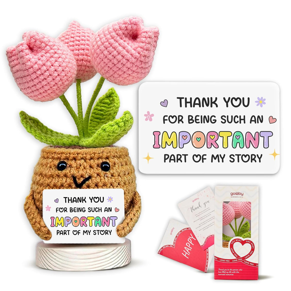 Handmade Positive Tulip Flower Crochet - Thank You For Being An Important Part- Thank You Gift For Women - Appreciation, Mothers Day, Birthday Gift For Teacher, Coworker, Mom, Sister, Friend