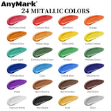 Metallic Acrylic Paint, 24 Colors With 10 Brushes, 2 Fl Oz/60Ml Bottles, Glitter Acrylic Paint Set For Kids Adults Canvas, Rock, Wood