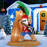 7Ft Santa Claus Playing Guitar Under Coconut Tree Christmas Inflatable Decoration With Led Lights, Suitable For Holiday