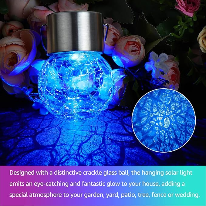 12 Pack Hanging Solar Cracked Glass Globe Lights Multicolor Waterproof Garden Tree Decor