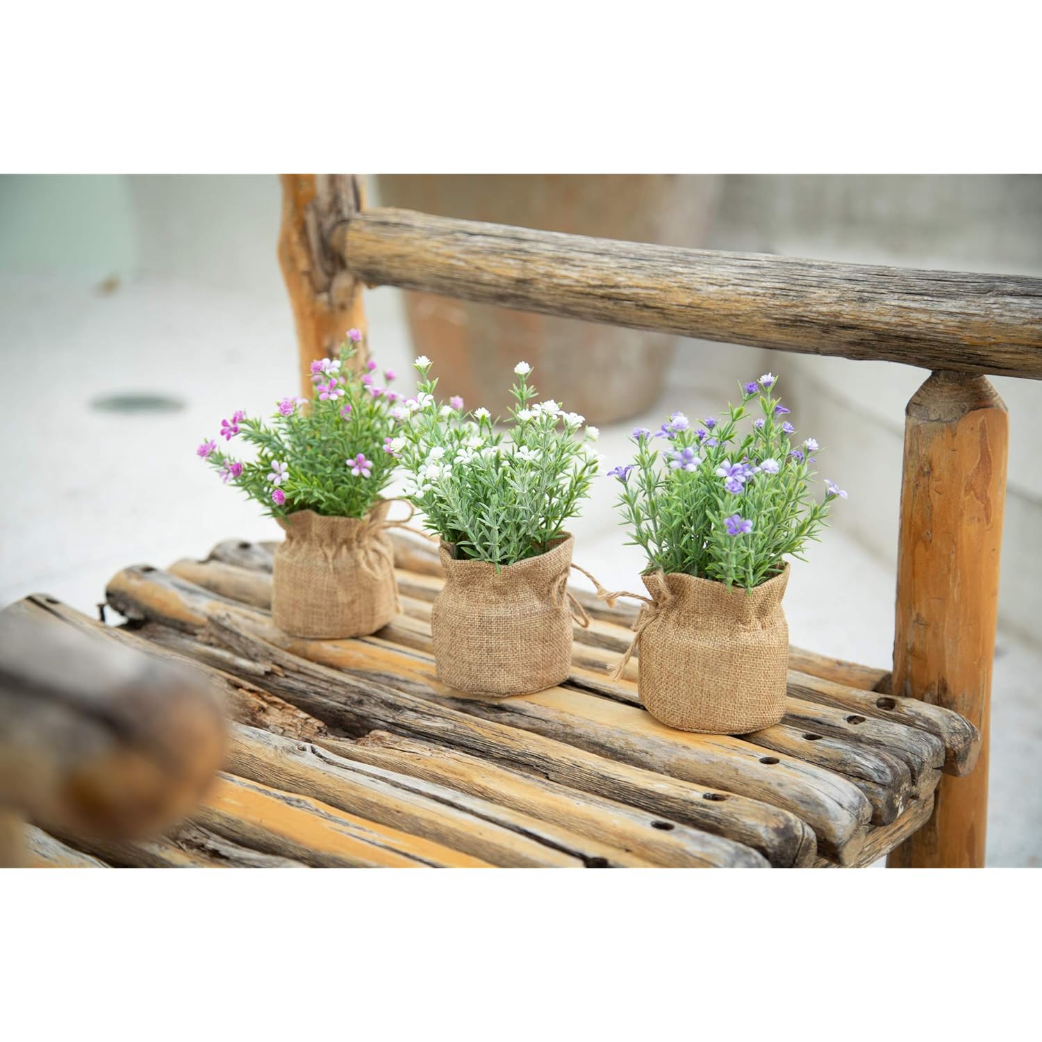 Babys Breath Artificial Flowers In Small Burlap Bag Vases 3Pcs -Gypsophila Faux Flowers Farmhouse Home Coffee Table Bookshelf Office Desk Decorations Kitchen Dining Room Fake Plants Indoor