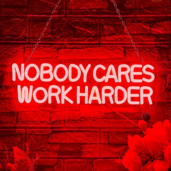 Nobody Cares Work Harder Neon Sign Motivational LED Wall Light for Gym Office Bedroom Decor